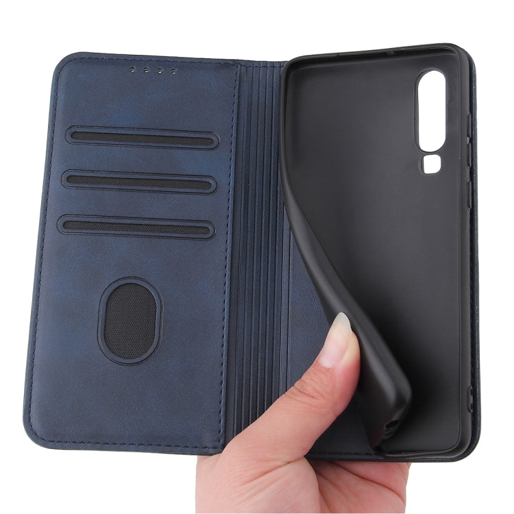 Para Huawei P30 Calf Texture Horizontal Flip Funda de cuero con soporte y ranuras para tarjetas y billetera (azul)