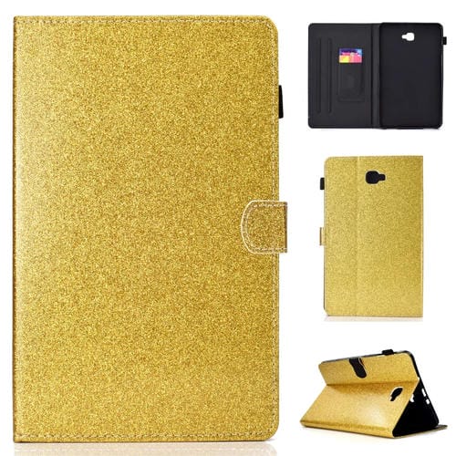 Funda de Cuero Galaxy Tab a 10.1 (2016) T580 Varnish Glitter Powder con Tapa Horizontal, Soporte y Ranura para Tarjeta (Dorado)