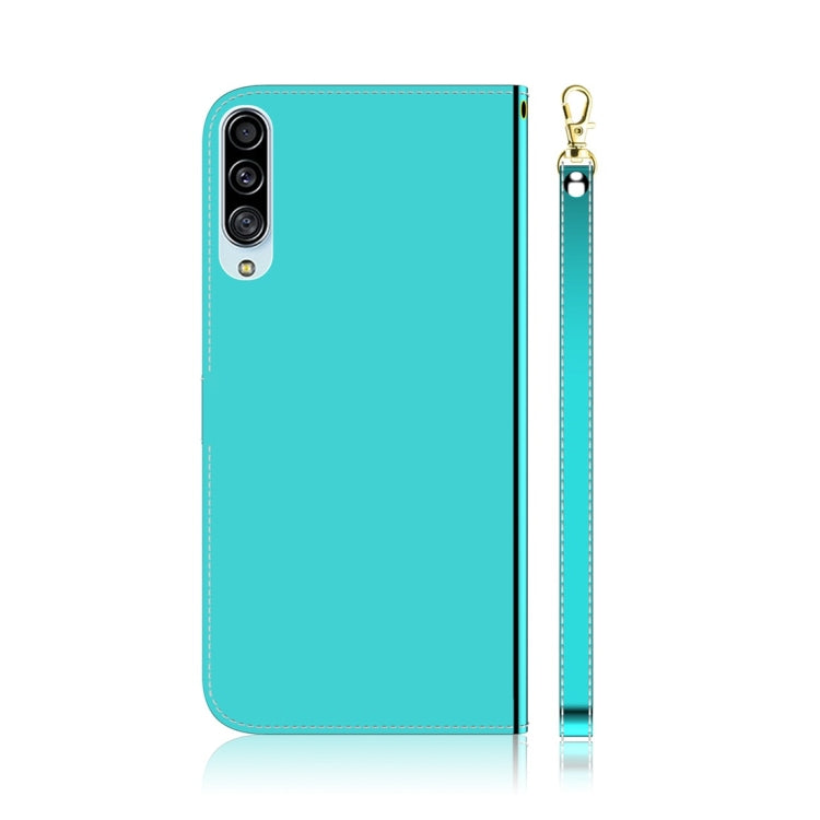 Estuche de Cuero para Galaxy A90 5G con Tapa Horizontal, Espejo Imitado, Soporte, Ranuras para Tarjetas, Billetera y Cordón (Verde Menta)