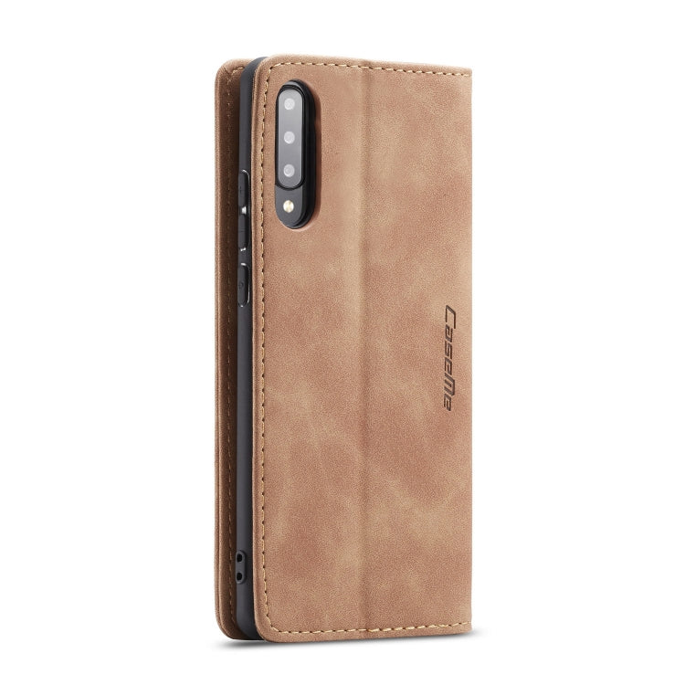 Estuche de cuero Caseme-013 para Galaxy A70S con tapa horizontal multifuncional ranura para tarjeta soporte y billetera (Marrón)