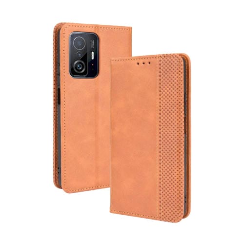 Para Xiaomi MI 11T / 11T Pro Magnetic Hebilla Retro Crazy Horse Texture Horizontal Flip Funda de cuero con soporte y ranuras para tarjetas y marco de fotos (Marrón)