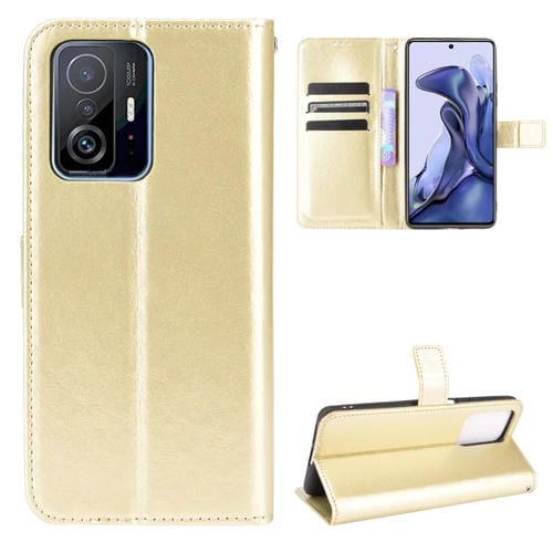 Para Xiaomi MI 11T / 11T Pro Crazy Horse Texture Horizontal Flip Funda de cuero con soporte y ranuras para tarjetas y cordón (oro)