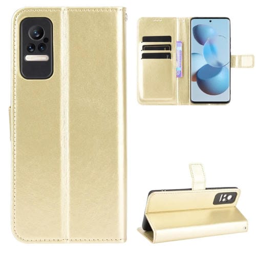 Para Xiaomi Civi Crazy Horse Texture Horizontal Flip Funda de cuero con soporte y ranuras para tarjetas y cordón (oro)