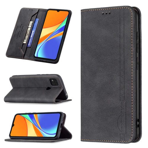Para Xiaomi Redmi 9c / POCO C31 Bloqueo de RFID Magnético de RFID de bloqueo antirrobo con soporte y ranuras para tarjeta y billetera (Negro)