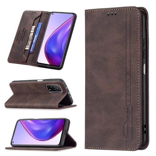Para Xiaomi MI 10T 5G / 10T PRO 5G / REDMI 30S Bloqueo de RFID magnético Bloqueo de la caja de cuero antirrobo con soporte y ranuras para tarjetas y billetera (marrón)