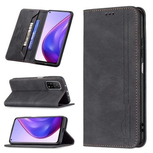 Para Xiaomi MI 10T 5G / 10T PRO 5G / REDMI 30S Bloqueo de RFID magnético de bloqueo antirrobo con soporte y ranuras para tarjetas (negro)