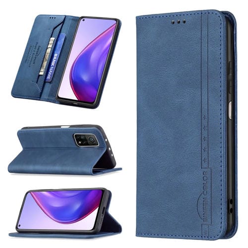 Para Xiaomi MI 10T 5G / 10T PRO 5G / REDMI 30S Bloqueo de RFID magnético Bloqueo de la caja antirrobo con soporte y ranuras para tarjetas (azul)