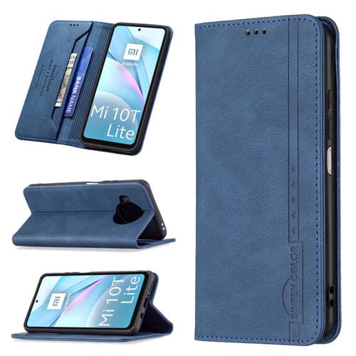 Para Xiaomi MI 10T LITE 5G Magnético RFID Bloqueo de cuero antirrobo, con soporte y ranuras para tarjeta y billetera (azul)