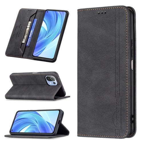Para XIAOMI MI 11 LITE BLOQUEO RFID Magnético Funda de cuero antirrobo con soporte y tragamonedas y billetera (Negro)