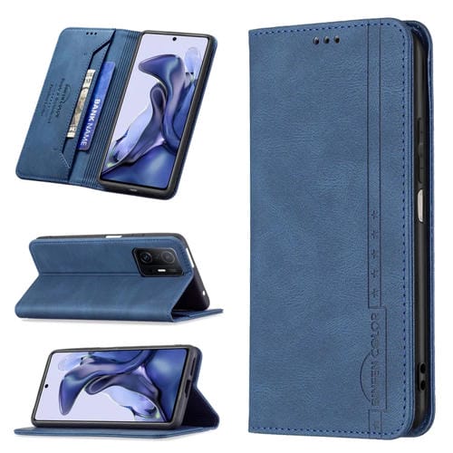 Para Xiaomi 11T / 11T Pro Magnetic RFID Bloqueo de cuero antirrobo, con soporte y ranuras para tarjeta y billetera (azul)