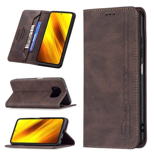 Para Xiaomi POCO X3 / X3 NFC Magnético RFID bloqueo de cuero antirrobo con soporte y ranuras para tarjetas y billetera (marrón)