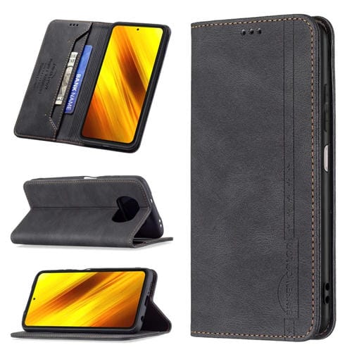 Para Xiaomi POCO X3 / X3 Funda de cuero antirrobo RFID magnético NFC con soporte y ranuras para tarjetas (negro)