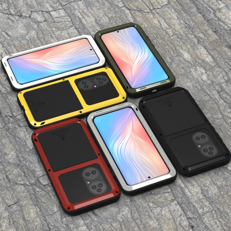 Para Huawei P50 Pro Love Mei Metal a prueba de agua a prueba de polvo a prueba de polvo Funda protectora sin vidrio (blanco)