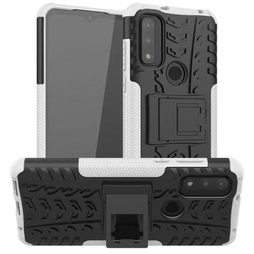 Para Motorola Moto G Pure Tire Texture TPU + PC Funda telefónica con titular (blanco)