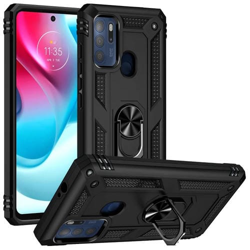 Para Motorola Moto G60S TPU + Funda de teléfono TPU + PC con soporte giratorio de 360 grados (negro)