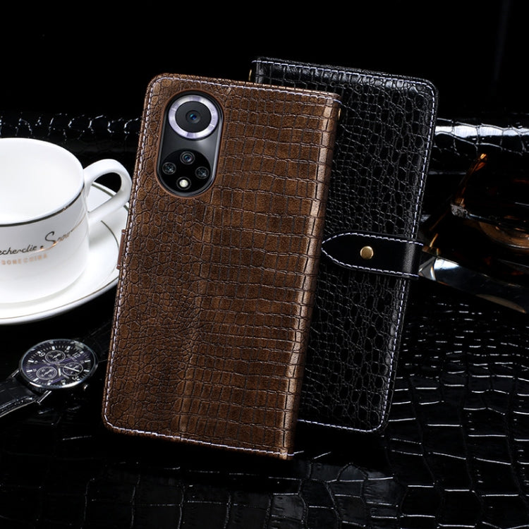 Para Huawei Nova 9 Idewei Cocodrilo Textura Horizontal Flip Funda de cuero con soporte y tragamonedas y billetera (azul oscuro)