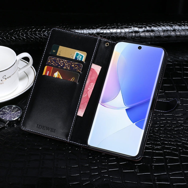 Para Huawei Nova 9 Idewei Cocodrilo Textura Horizontal Flip Funda de cuero con soporte y tragamonedas y billetera (azul oscuro)