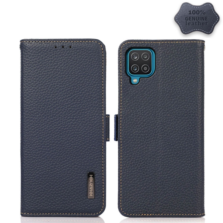 Caja de Teléfono Samsung Galaxy A22 4G Khazneh Cuero Genuino Litchi Magnético (Azul)