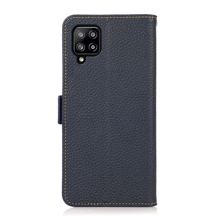 Caja de Teléfono Samsung Galaxy A22 4G Khazneh Cuero Genuino Litchi Magnético (Azul)
