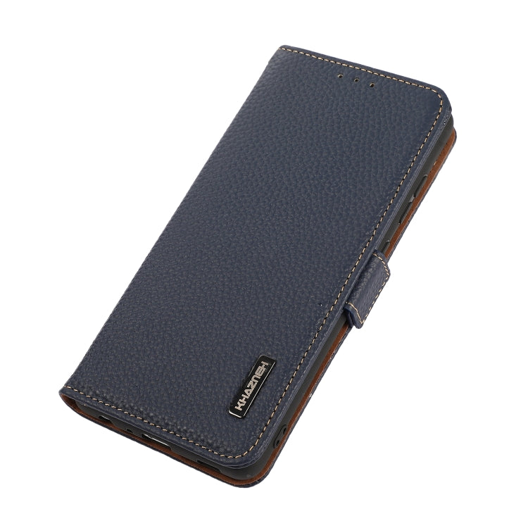Caja de Teléfono Samsung Galaxy A22 4G Khazneh Cuero Genuino Litchi Magnético (Azul)