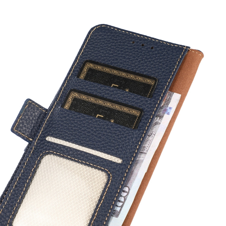 Caja de Teléfono Samsung Galaxy A22 4G Khazneh Cuero Genuino Litchi Magnético (Azul)