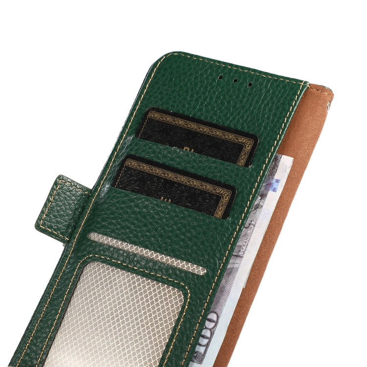 Caja del Teléfono Samsung Galaxy A03S 164mm Khazneh Side-Magntic Litchi Cuero Genuino Rfid (Verde)