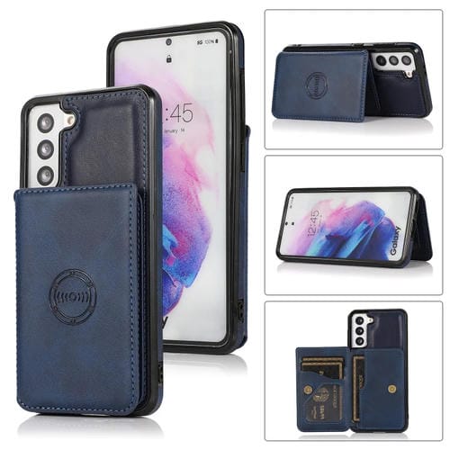 Funda para Samsung Galaxy S21 FE 5G Tarjeta Magnética Textura Bolsa de Pus (Azul)