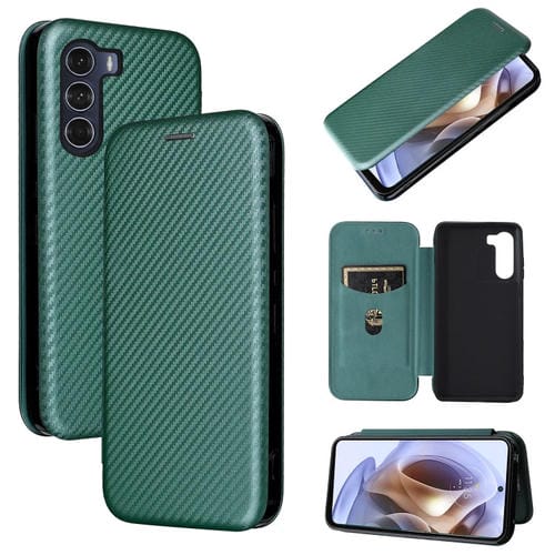 Para Motorola Moto G200 5G / EDGE S30 Carbon Fiber Texture Magnetic Horizontal Flip Funda de cuero (verde)