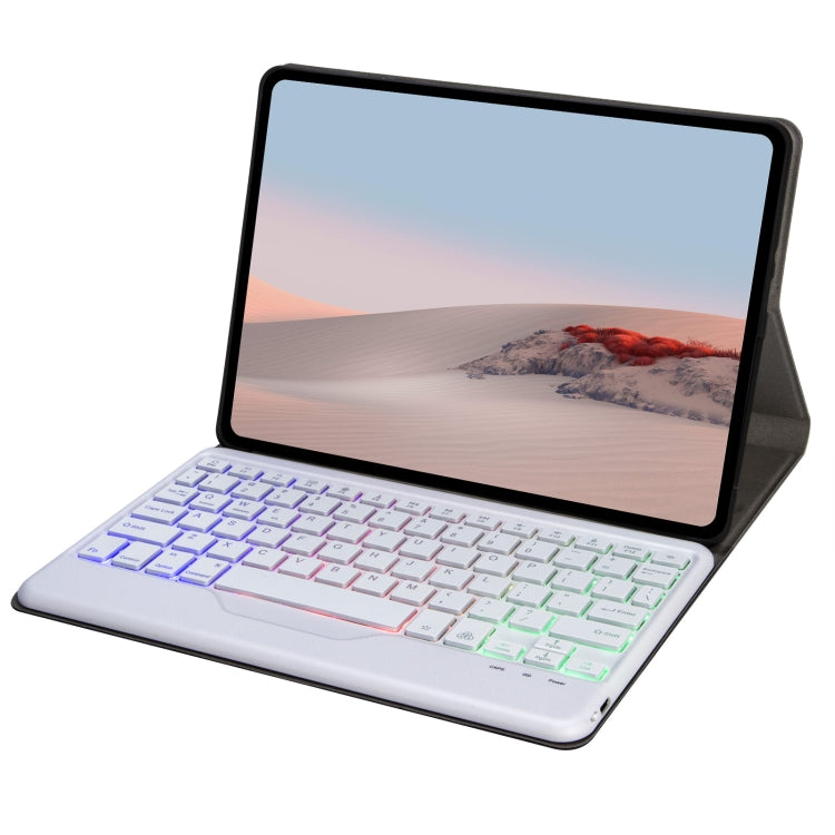 Para Microsoft Surface GO 3/2/1 SFGOS Tri-Color Retroiluminación de árboles de árbol Bluetooth Funda de cuero de teclado (negro + blanco)