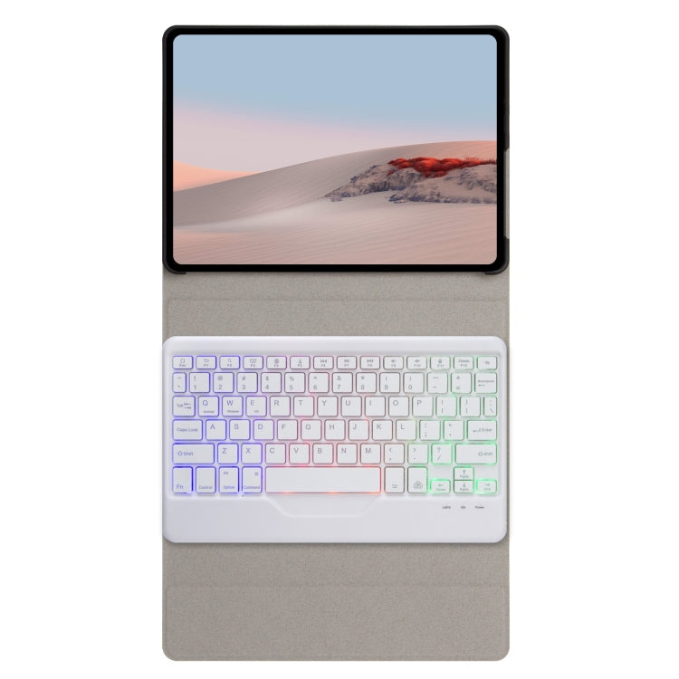 Para Microsoft Surface GO 3/2/1 SFGOS Tri-Color Retroiluminación de árboles de árbol Bluetooth Funda de cuero de teclado (negro + blanco)
