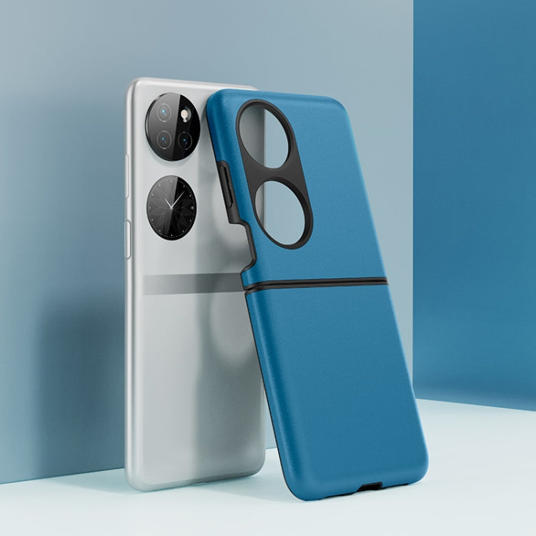 Para Huawei P50 Pocket Contrasting Quicksand PC + Funda de teléfono a prueba de golpes de silicona (azul marino)