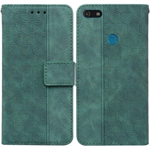 Para Motorola Moto E6 Play Funda de cuero en relieve geométrico (verde)