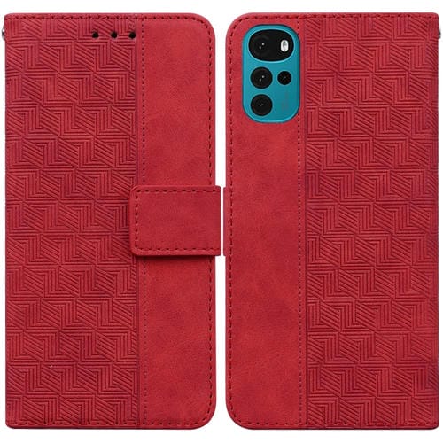 Para Motorola Moto G22 Caja de cuero en relieve geométrico (rojo)