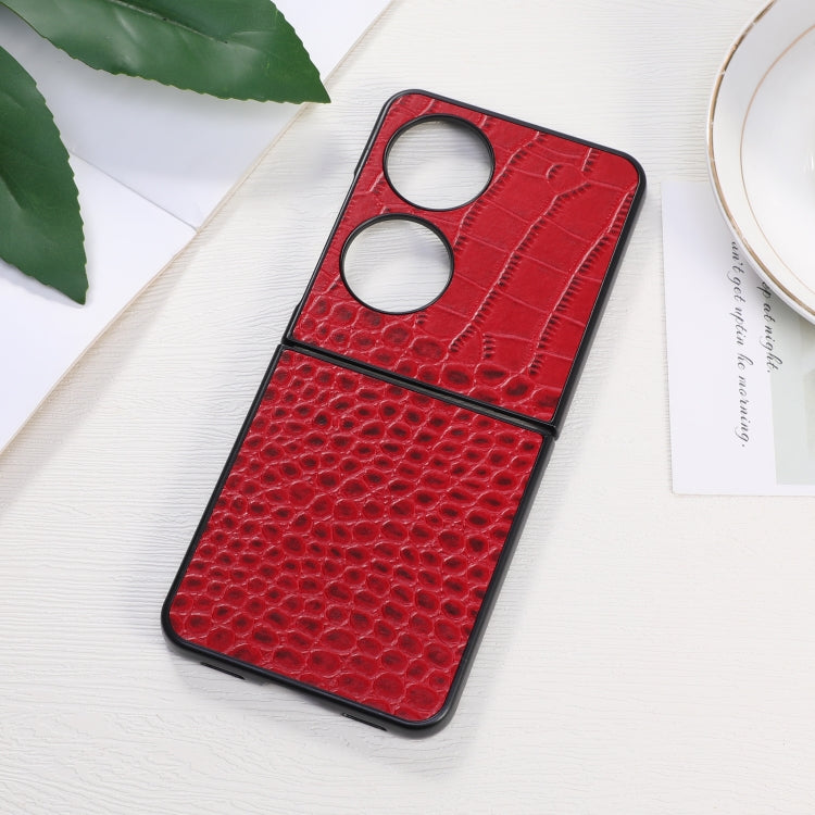 Para Huawei P50 Pocket CroCodile Top Cower Cowhide Thebe Funda telefónica (rojo)