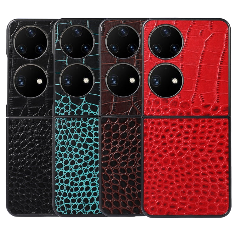 Para Huawei P50 Pocket CroCodile Top Cower Cowhide Thebe Funda telefónica (rojo)