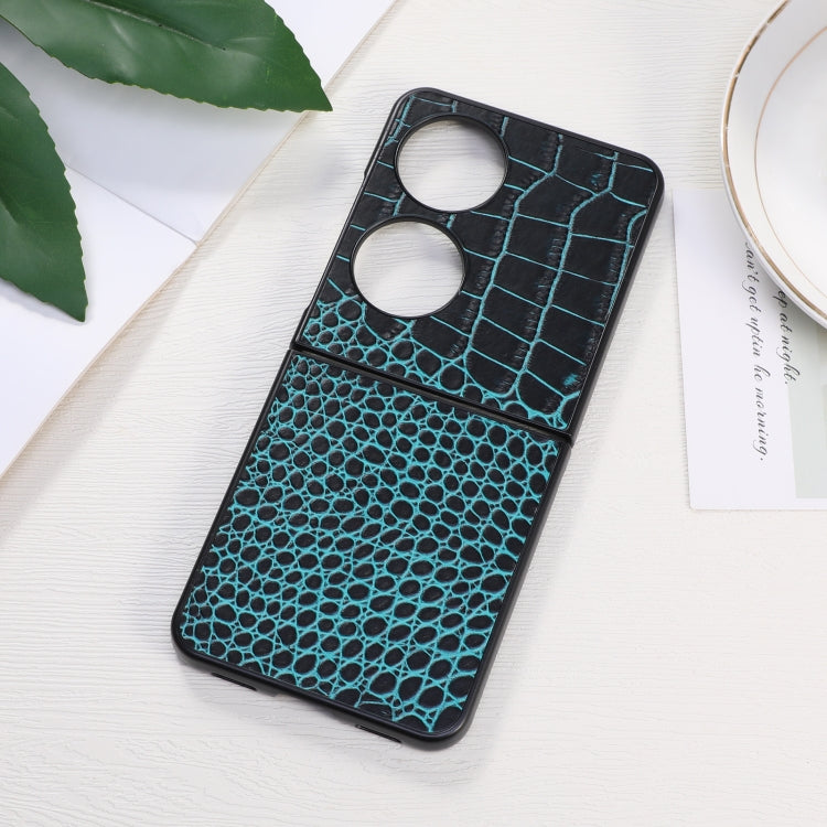 Para Huawei P50 Pocket CroCodile Top Cow Howhide Thebe Funda telefónica (Cian Azul)