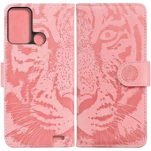 Para ZTE Blade A52 Tiger Patrón de estampado en relieve Caja de cuero Horizontal Flip de cuero (rosa)