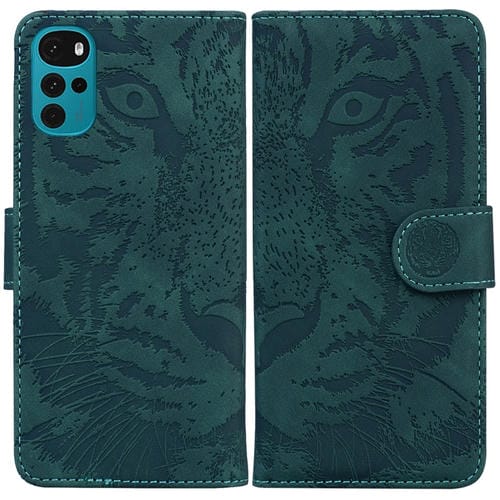 Para Motorola Moto G22 Tiger Patrón de estampado en relieve Horizontal Flip de cuero Funda telefónica (verde)