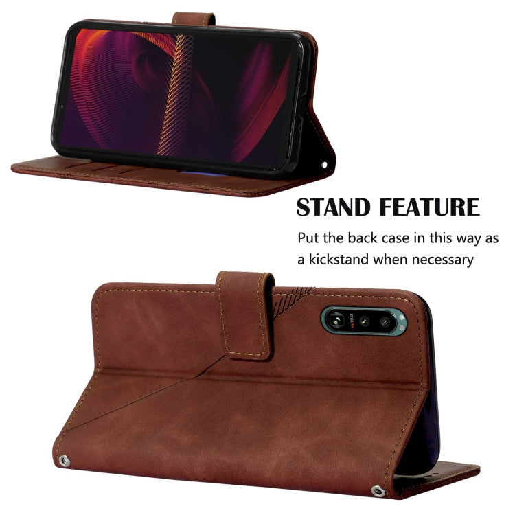 Funda para Sony Xperia 5 III Crossbody 3D de Cuero con Goma en Relieve (Marrón)