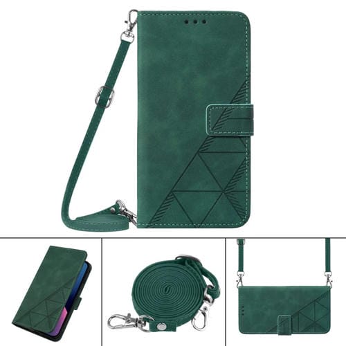 Funda de Cuero 3D para ZTE Blade A71 Crossbody (Verde Oscuro)