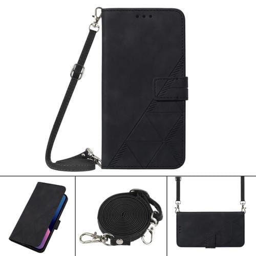 Funda de Cuero para Tecno Pop 5 Crossbody 3D con Goma en Relieve (Negro)