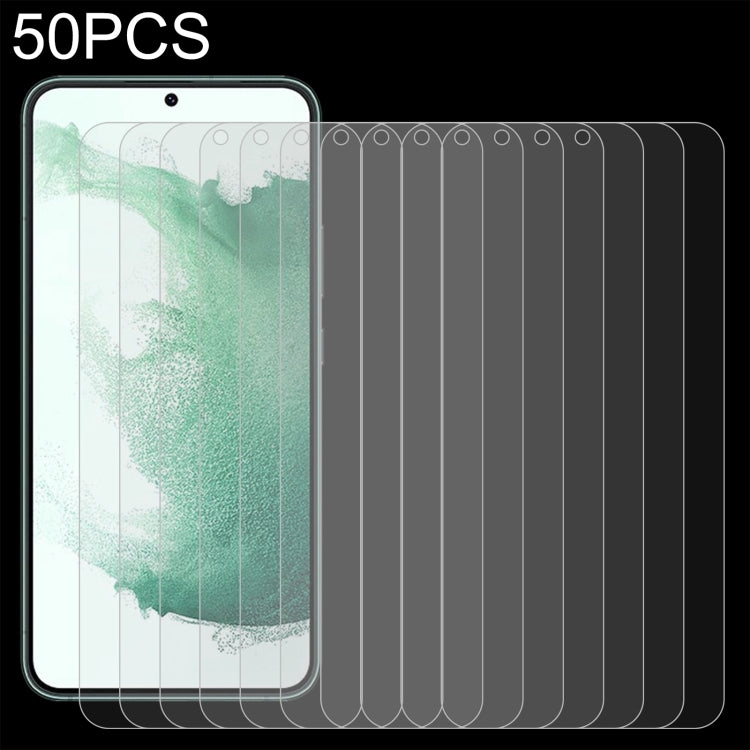Para Samsung Galaxy S22+ 5G 50pcs 0.26mm 9H 2.5D Película de vidrio templado, no se admite el desbloqueo de huellas dactilares