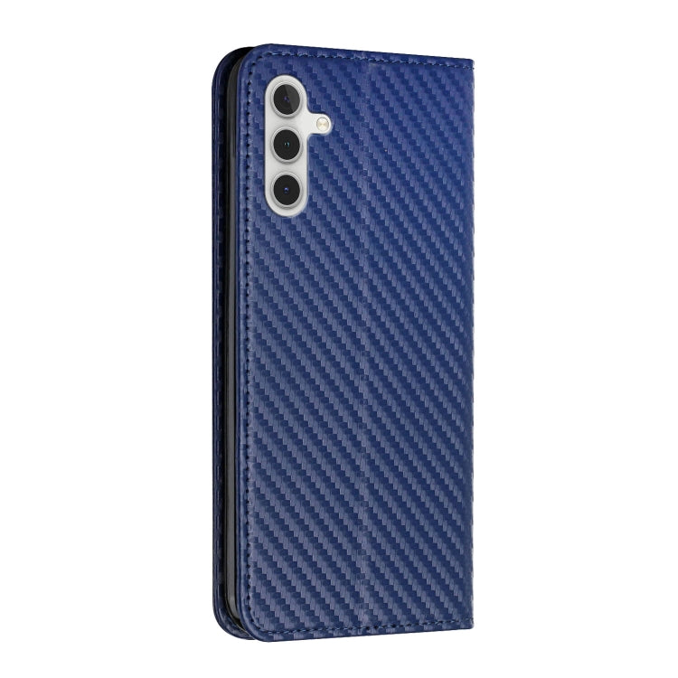 Para Samsung Galaxy A13 5G Fibra de carbono Textura Soporte Flip Telephone de cuero (azul)