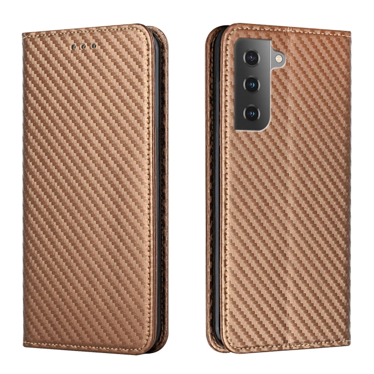 Para Samsung Galaxy S22 5G Caja del teléfono de cuero de la textura de la textura de la textura de la fibra de carbono (marrón)