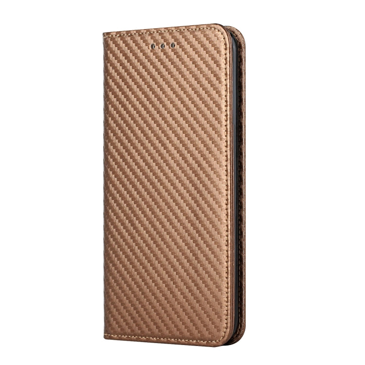 Para Samsung Galaxy S22 5G Caja del teléfono de cuero de la textura de la textura de la textura de la fibra de carbono (marrón)