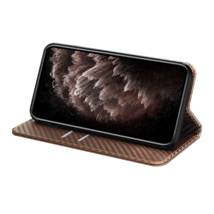 Para Samsung Galaxy S22 5G Caja del teléfono de cuero de la textura de la textura de la textura de la fibra de carbono (marrón)