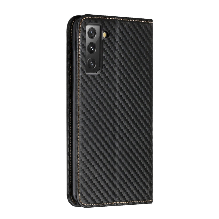 Para Samsung Galaxy S22 + 5G Carbon Fiber Texture Titular de la funda de cuero (Negro)