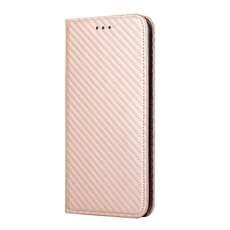 Para Samsung Galaxy S22 + 5G Carbon Fiber Texture Titular de la funda de cuero (oro rosa)