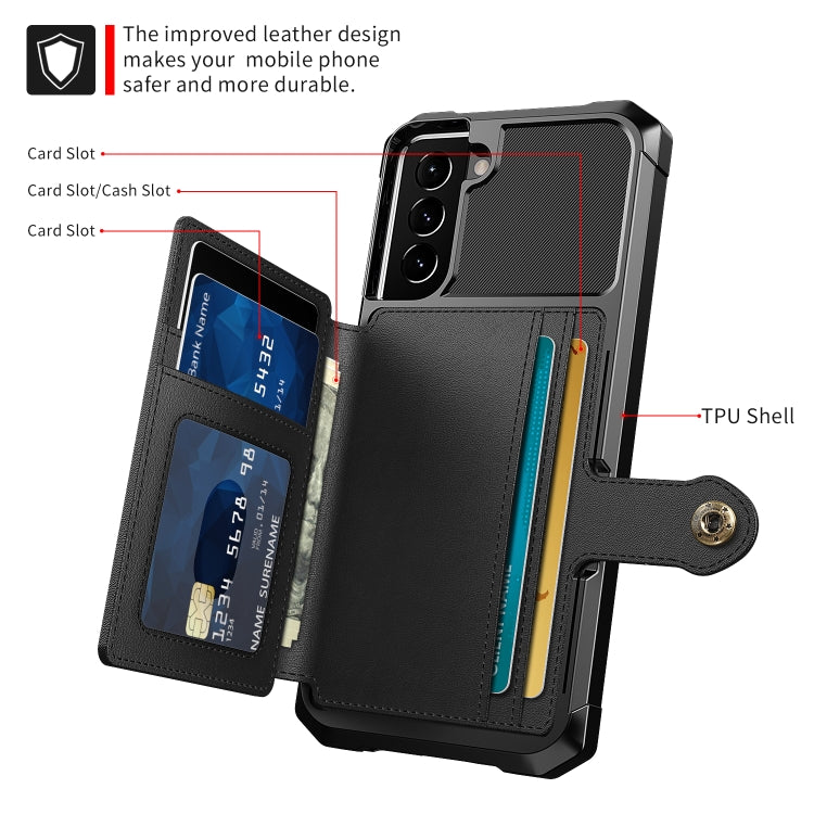 Para Samsung Galaxy S21 5G Magnético Bolsa de Tarjeta Tarjeta de cuero Funda telefónica (Negro)