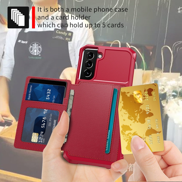 Para Samsung Galaxy S21 5G Magnético Bolsa de Tarjeta Tarjeta de cuero Caja del teléfono (rojo)